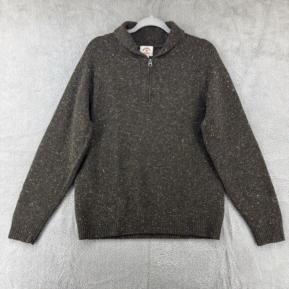 Brooks Brothers Red Fleece Sweater Mens L Green Wool Blend Shawl Collar 1/4 Zip - Picture 1 of 12